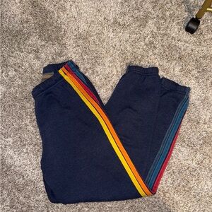 Aviator Nation Navy Joggers with Rainbow Stripes